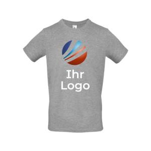 Preview: T-Shirt in Grau dreifarbigen Druckmotiv für Gewerbekunden, Wiederverkäufer